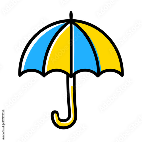  Vibrant Yellow and Blue Umbrella Vector Graphic for Weather Protection