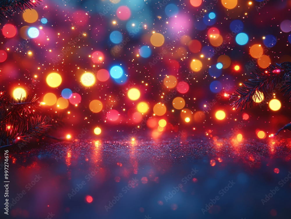 Fototapeta premium Abstract Colorful Cristmas Light Bokeh Backrground Whith De Focused Lights And Copy Space
