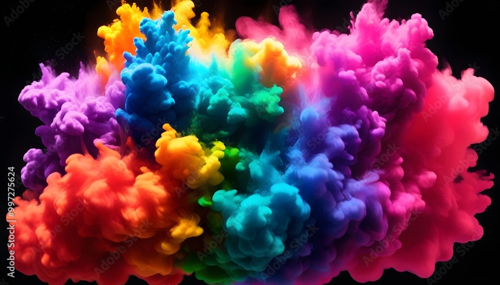 vibrant cloud of thermochromic pigments swirling in rainbow gradient vibrant cloud of thermochromic pigments swirling in rainbow gradient