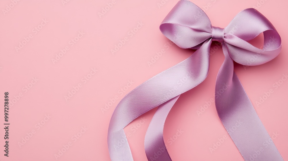 A beautifully tied pastel purple ribbon lays against a soft pink background, ideal for gift wrapping or decorative projects to enhance any occasion A beautifully tied pastel purple ribbon lays against a soft pink background, ideal for gift wrapping or decorative projects to enhance any occasion