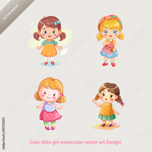 Adorable Little Girl - Watercolor Vector Art Design