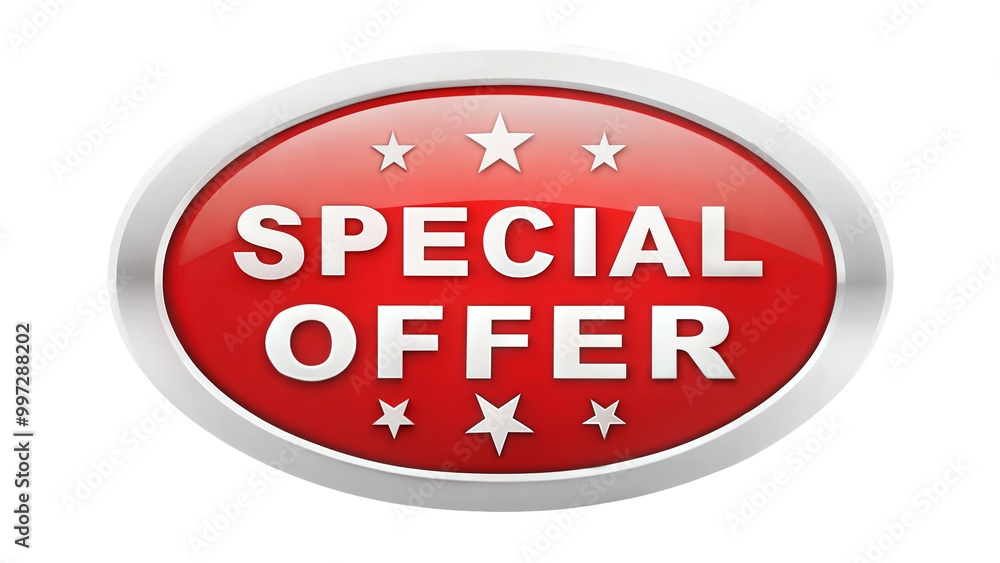 Red badge with text 'Special Offer' and stars, ideal for promotions and discounts on a transparent or white isolated background. Red badge with text 'Special Offer' and stars, ideal for promotions and discounts on a transparent or white isolated background.