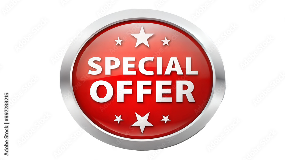 Special offer badge with a red circle and stars, promoting discounts and sales. Transparent or white background. Special offer badge with a red circle and stars, promoting discounts and sales. Transparent or white background.