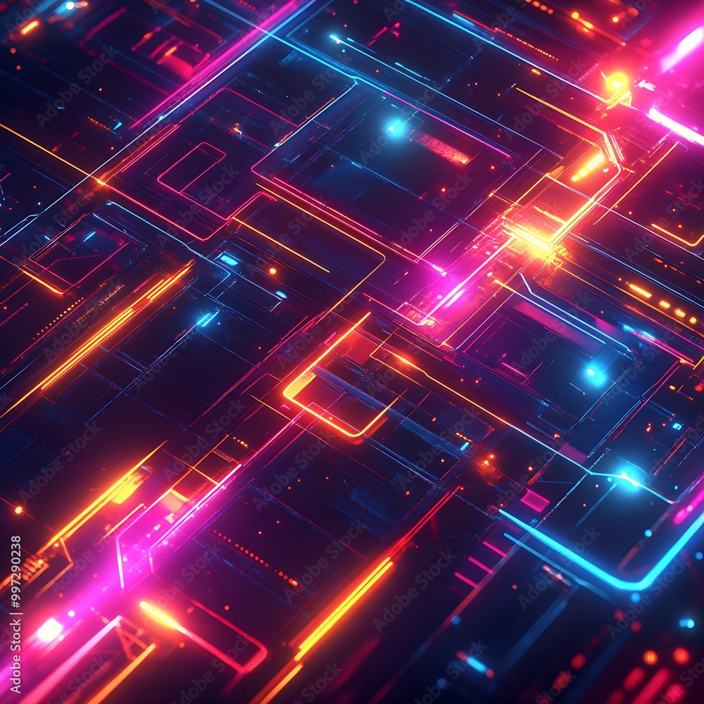 Fototapeta premium Neon tech colors and dynamic lines in a futuristic pattern background