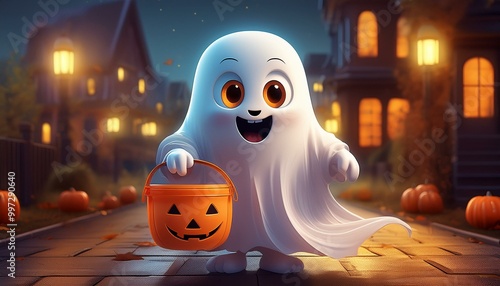 Cute Cartoon  Halloween Gho...