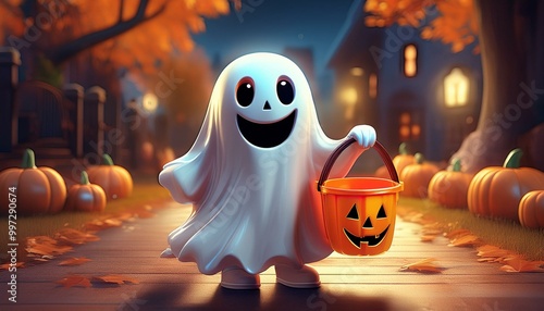 Cute Cartoon  Halloween Gho...