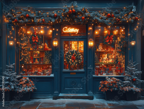 Creative Christmas window display illustrations featuring festive themes, color schemes, and lighting ideas for store fronts