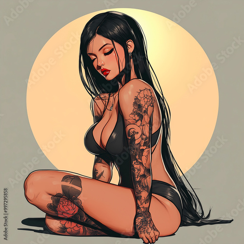 Neo-Traditional Anime Pin-Up Girl Tattoo