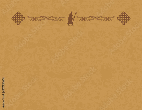 Fantasy Background Template - Celtic Knots, Spiral, Lines, Walking Wizard