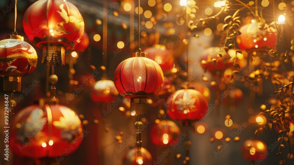 Red and gold Chinese lanterns. Red and gold Chinese lanterns.