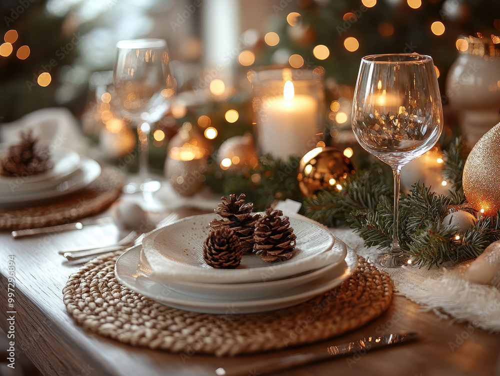 Fototapeta premium Elegant festive table setting pictures to help you create a memorable and stylish Christmas dinner experience for your guests