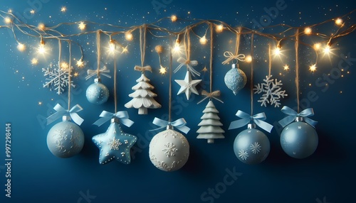 blue christmas background with christmas tree and bright decoretions,generative ai,generative, ai photo