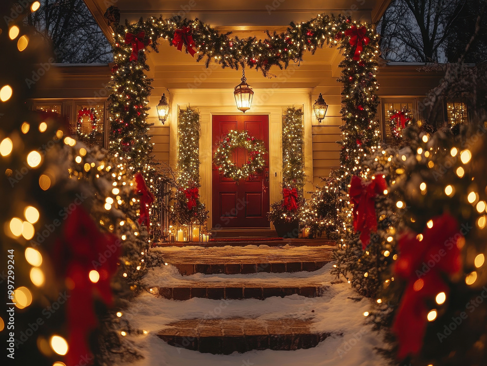 Fototapeta premium Eye-catching Christmas lighting ideas pictures for both indoor and outdoor spaces to create a magical holiday ambiance