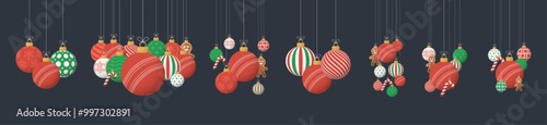 cricket  Christmas Greeting grainy ball set. Group of Merry Christmas and happy new year sport retro Hang on a thread xmas ball bauble with grainy noise.