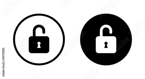 Unlock icon on black circle. Open padlock sign symbol