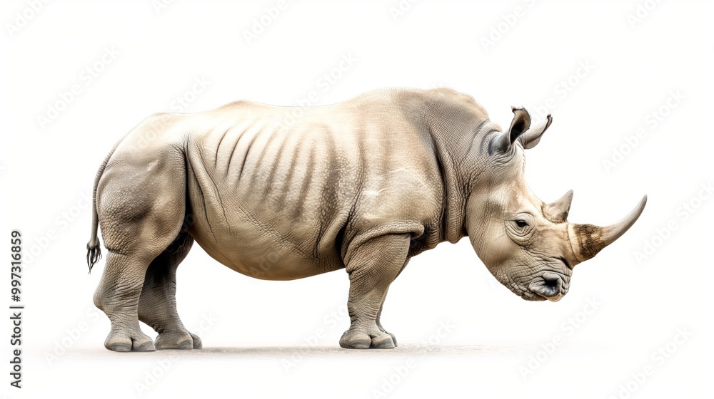Fototapeta premium Majestic rhinoceros standing strong against white background