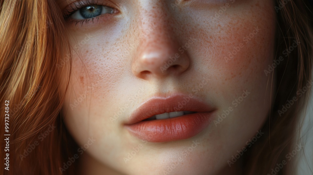 Close-up Portrait of a Young Woman with Red Hair and Freckles Close-up Portrait of a Young Woman with Red Hair and Freckles