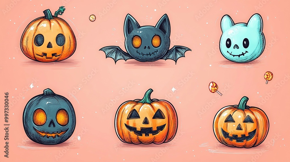 Fototapeta premium A Collection of Cute Halloween-Themed Characters