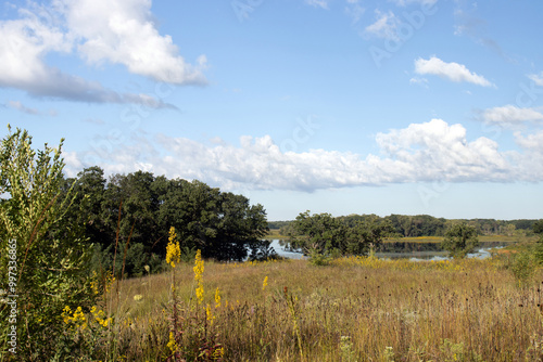 Photography Turner Lake Fen and native prairie grasses and trees in autumn at Moraine Hills