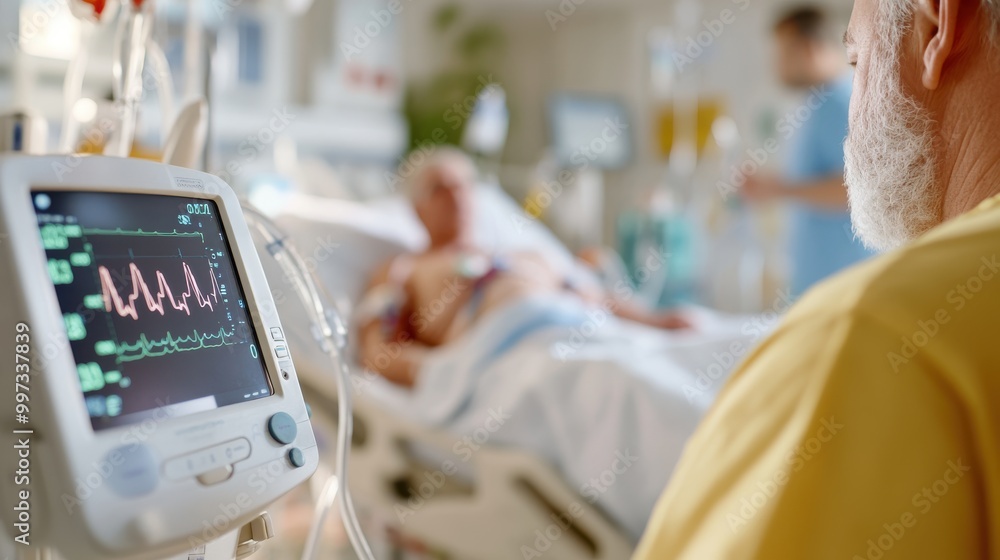 Obraz premium Medical equipment monitoring a patient's vitals in a hospital setting, emphasizing the importance and precision of patient care in a modern healthcare environment.