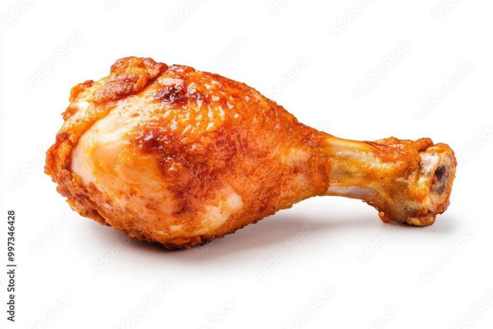 Crispy fried chicken drumstick on white isolated background. Crispy fried chicken drumstick on white isolated background.
