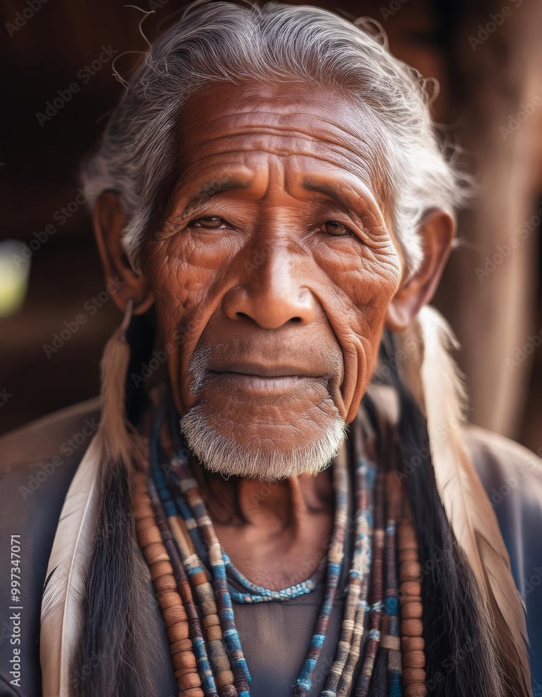Portrait of an Indigenous Elder Sharing Stories with Detailed Facial Features in Traditional Attire Portrait of an Indigenous Elder Sharing Stories with Detailed Facial Features in Traditional Attire