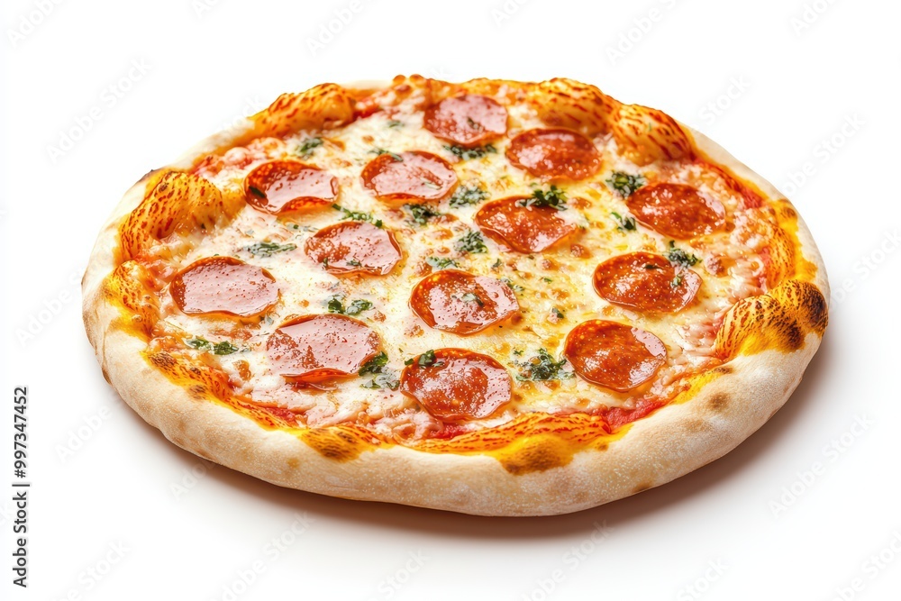 Delicious pepperoni pizza on a white isolated background. Delicious pepperoni pizza on a white isolated background.
