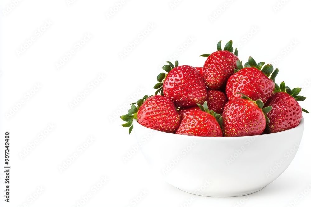 Fresh strawberries in a white bowl, isolated on a white background. Fresh strawberries in a white bowl, isolated on a white background.