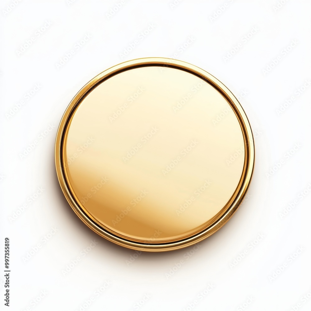 A minimalistic 3D gold badge icon designed for promotions, featuring a circular shape with a glossy finish and a subtle shadow effect, set against a clean white background A minimalistic 3D gold badge icon designed for promotions, featuring a circular shape with a glossy finish and a subtle shadow effect, set against a clean white background