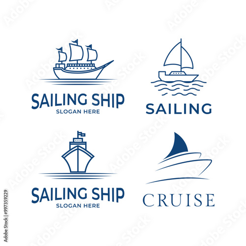 set of collection ship logo design concept idea