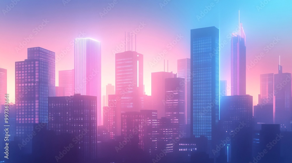 A futuristic cityscape with neon lights and a pink and blue sky in the background. Generative ai A futuristic cityscape with neon lights and a pink and blue sky in the background. Generative ai