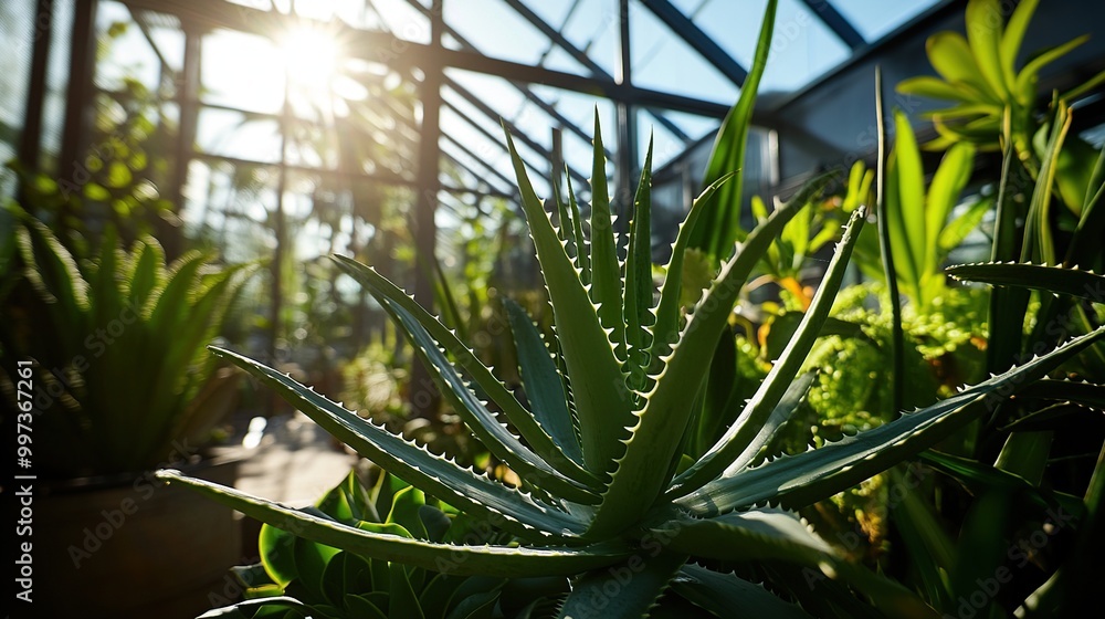 Obraz premium Lush green plants thriving in a greenhouse setting.