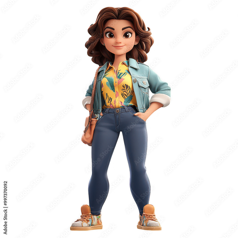 3D Female Character in Neutral Background with Fashionable Attire. 3D Female Character in Neutral Background with Fashionable Attire.