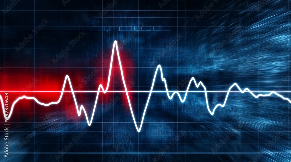 Heartbeat graph on a blue and red background, abstract design. Heartbeat graph on a blue and red background, abstract design.