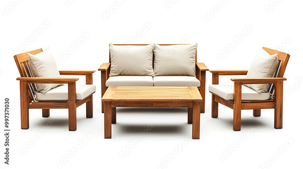 Fototapeta premium Teak wood patio furniture isolated on white background 