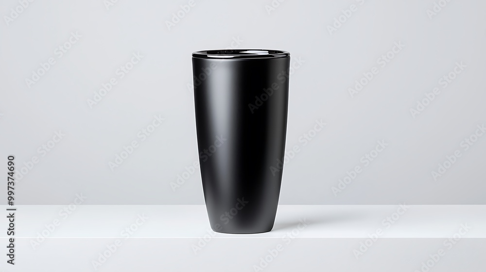 A black matte bottle mockup sits atop a white platform, sleek and modern in design. A black matte bottle mockup sits atop a white platform, sleek and modern in design.