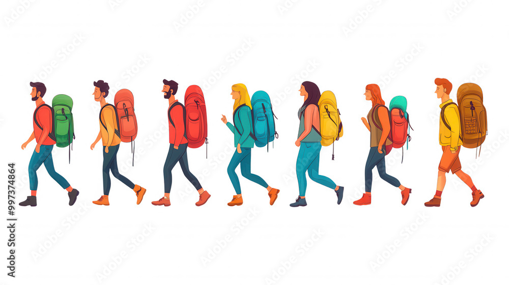 Vibrant Hike with Six Adventurers in a Colorful Trail. Vibrant Hike with Six Adventurers in a Colorful Trail.
