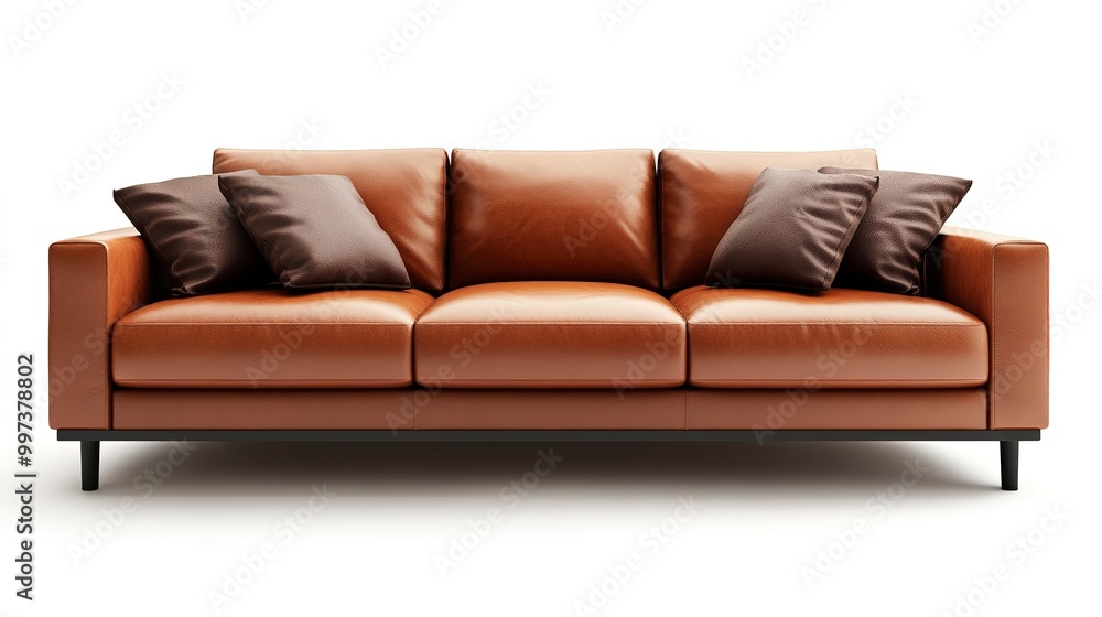 Fototapeta premium Modern brown leather sofa furniture isolated on white background.
