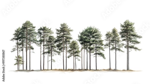 Illustration featuring tall pine trees against a white background   photo