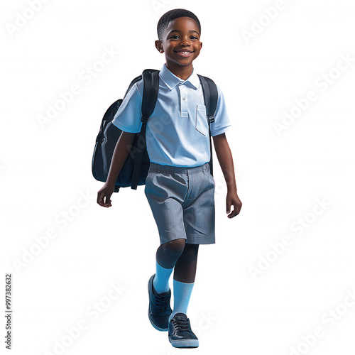 Confident Schoolboy with Backpack Ready for Class