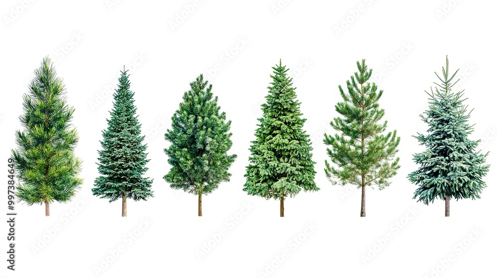 Obraz premium Conifer Trees collection of green Christmas trees on a white background isolated 