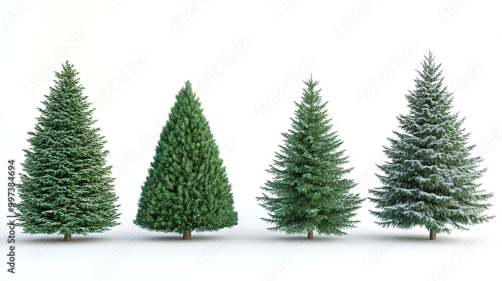 Fototapeta premium Conifer Trees collection of green Christmas trees on a white background isolated 