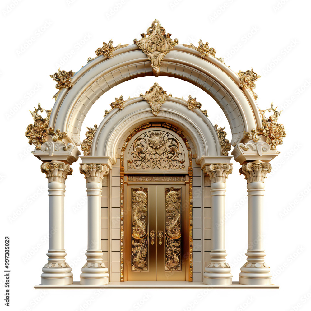 Obraz premium Classic Entrance Archway with Fluted Columns and Ornate Carvings.