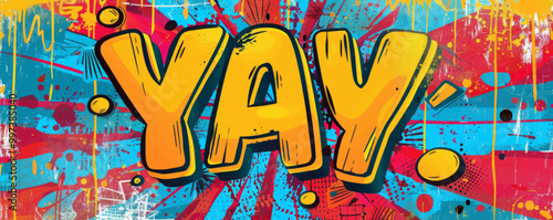 Abstract pop art background featuring "YAY." Comic book style, Dynamic patterns, Bright vector