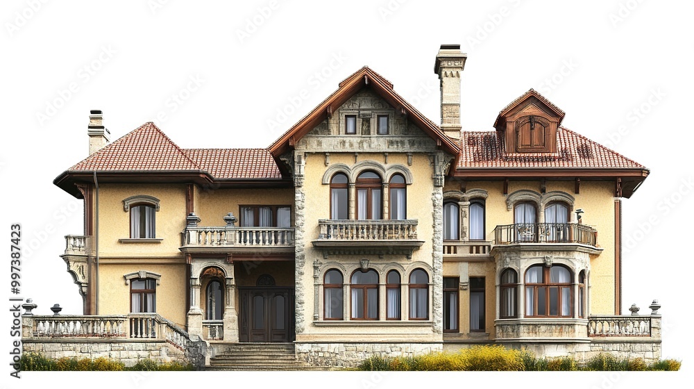 Fototapeta premium architecture concept, historic house isolated on white background 