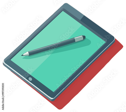 Flat design vector of a tablet with a stylus, showing a drawing app.