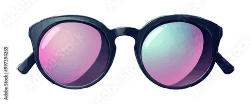 Pair of sunglasses with reflective lenses and a stylish frame, isolated. Vector illustration.