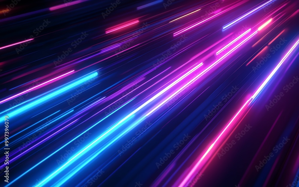 Hightech design with blue and purple straight light track lines, set against a black background, creating a sophisticated technological sense Hightech design with blue and purple straight light track lines, set against a black background, creating a sophisticated technological sense