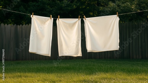 Wallpaper Mural Freshly Washed Bedding Drying on a Clothesline in the Backyard Torontodigital.ca