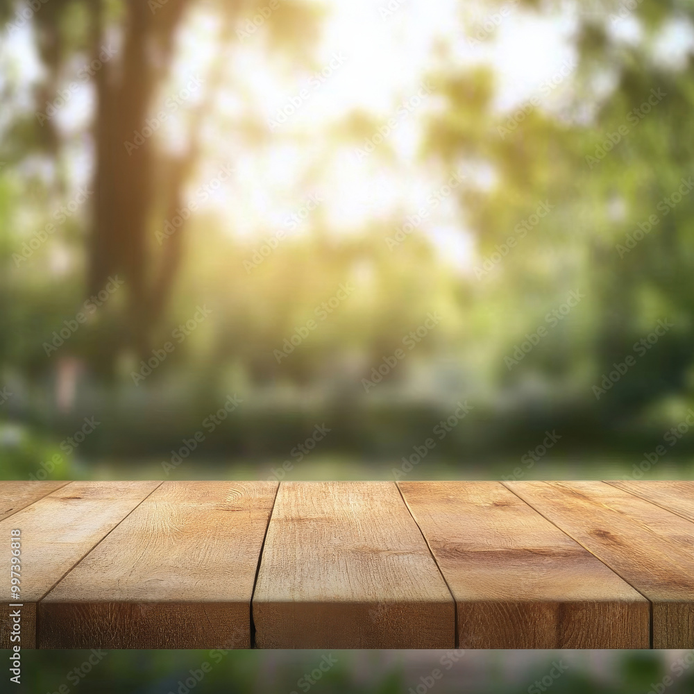 smooth wooden table surface is illuminated by soft sunlight, creating warm and inviting atmosphere. blurred greenery in background enhances serene and peaceful setting smooth wooden table surface is illuminated by soft sunlight, creating warm and inviting atmosphere. blurred greenery in background enhances serene and peaceful setting